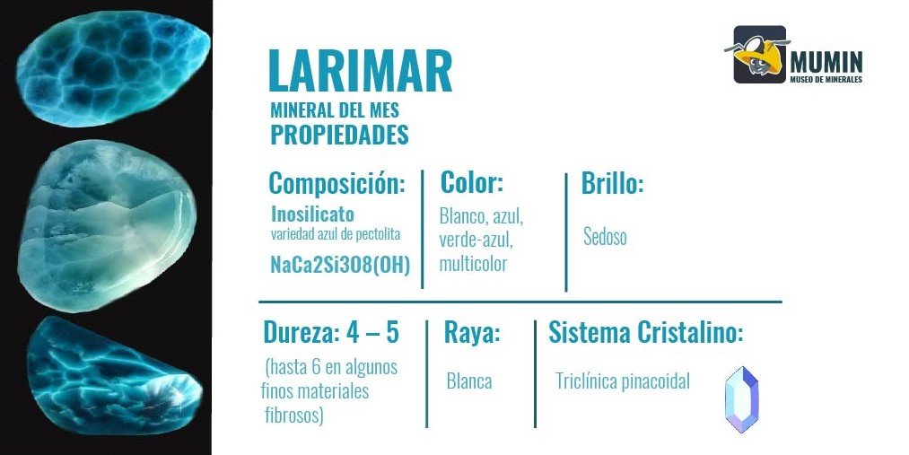 MuseoMumin's tweet photo. Mineral del mes Larimar
#larimar #pectolita #azul #mineral #MuseoMumin
#Museos #Museum #geology #geologia #monthmineral #mineraldelmes
#geological #geologist #minerallarimar #rocaazul #inosilicato
#blanco #azul #verdeazul #multicolor #brillo #sedoso #raya #blanca https://t.co/2htjqVAuTA