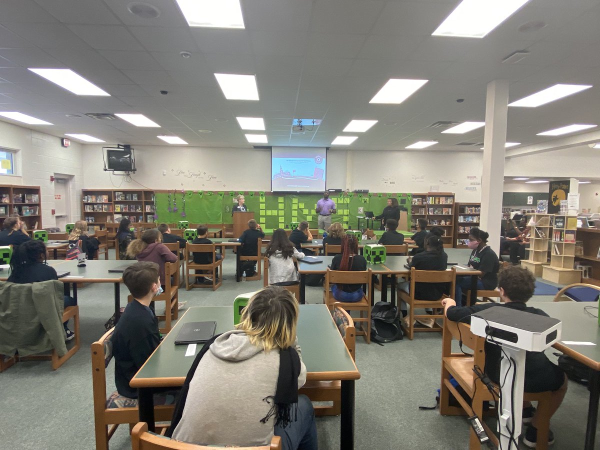 Keishon Smith presenting Fintropolis at Hinson.  Keishon is one of the creators of the game and a product of Volusia County.