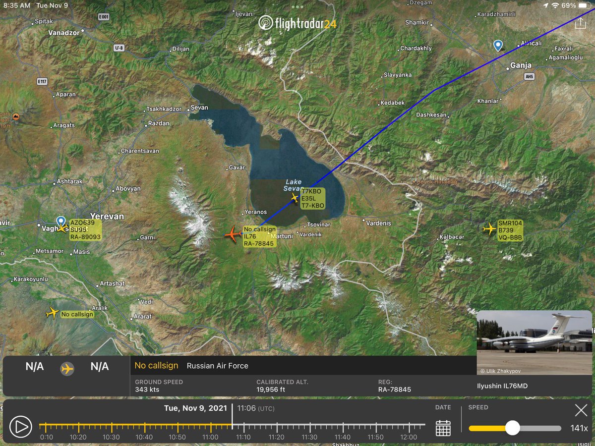 812Z_'s tweet photo. Earlier today. 🇷🇺Russian Air Force - Ilyushin Il-76MD (hex #1533FD| RA-78845) disappearing from FR24 while descending over 🇦🇲#Armenia at ~20,000’. https://t.co/B8OlrGNv01