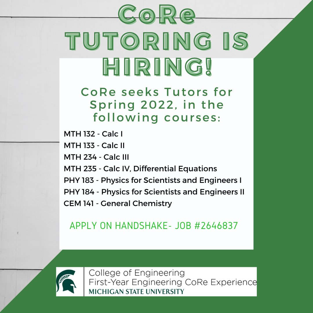 MSU_CoRe's tweet photo. MSU students, we're hiring! https://t.co/nmMTWvVXF1