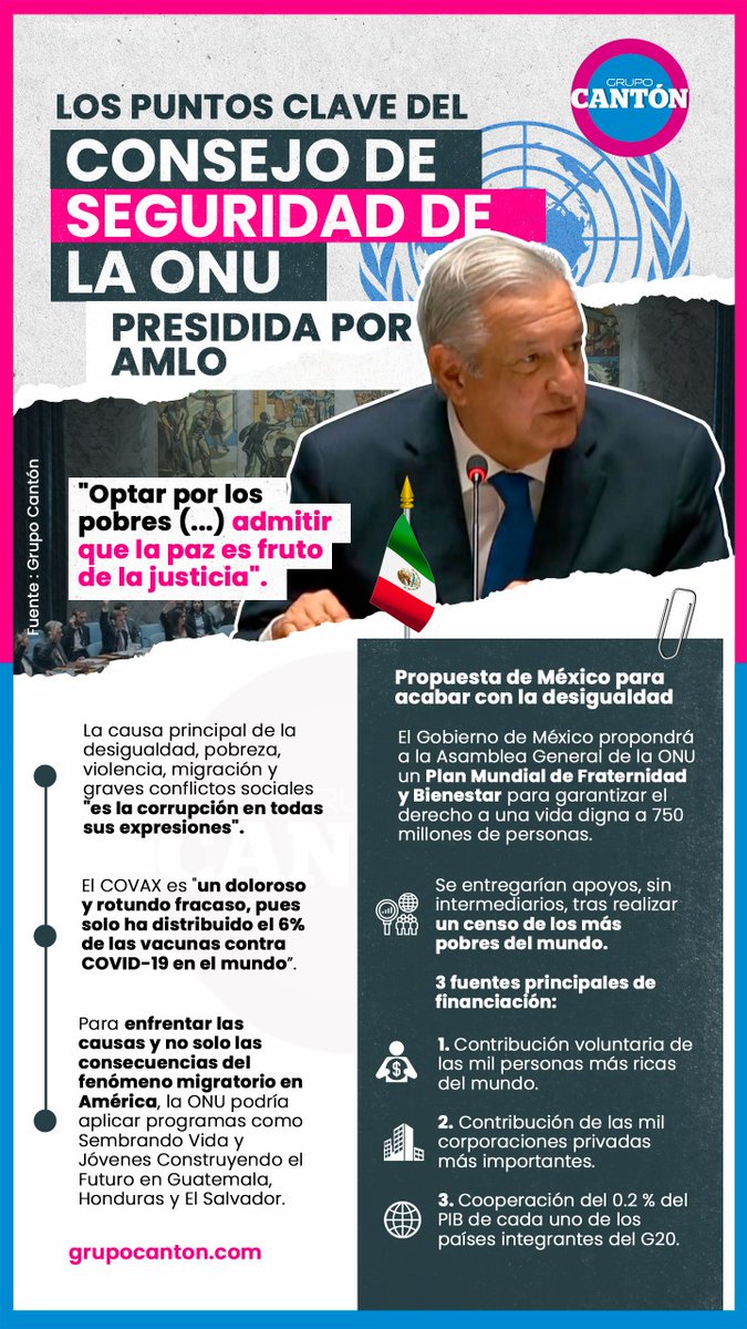 TabascoHOY's tweet photo. #Infografía📌 | Estos son los puntos clave del Consejo de Seguridad de la @ONU_es, presidida por el presidente @lopezobrador_: 
#QueNoSeTePase #AMLOEnLaONU 
https://t.co/Qoc3OWHOIV https://t.co/QEWpMwPWYL