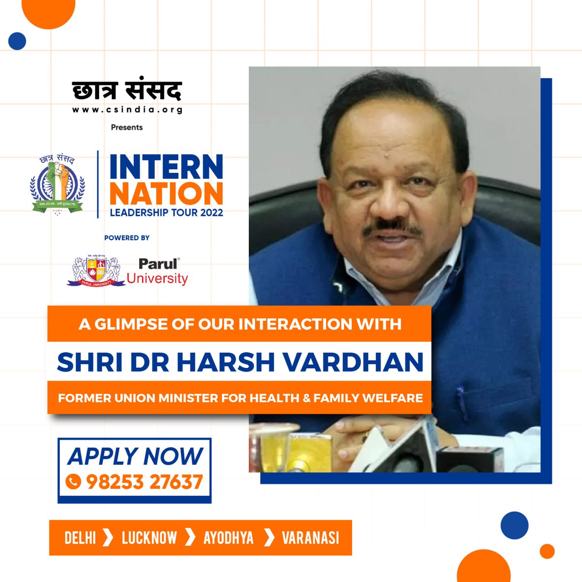 CsindiaOfficial's tweet photo. In our past tour, we got to interact with Former Union Minister for Health and Family Welfare, Shri Dr. Harsh Vardhan &amp; had a brief conversation about the Healthcare System of our Country. https://t.co/BXlvHM22nF