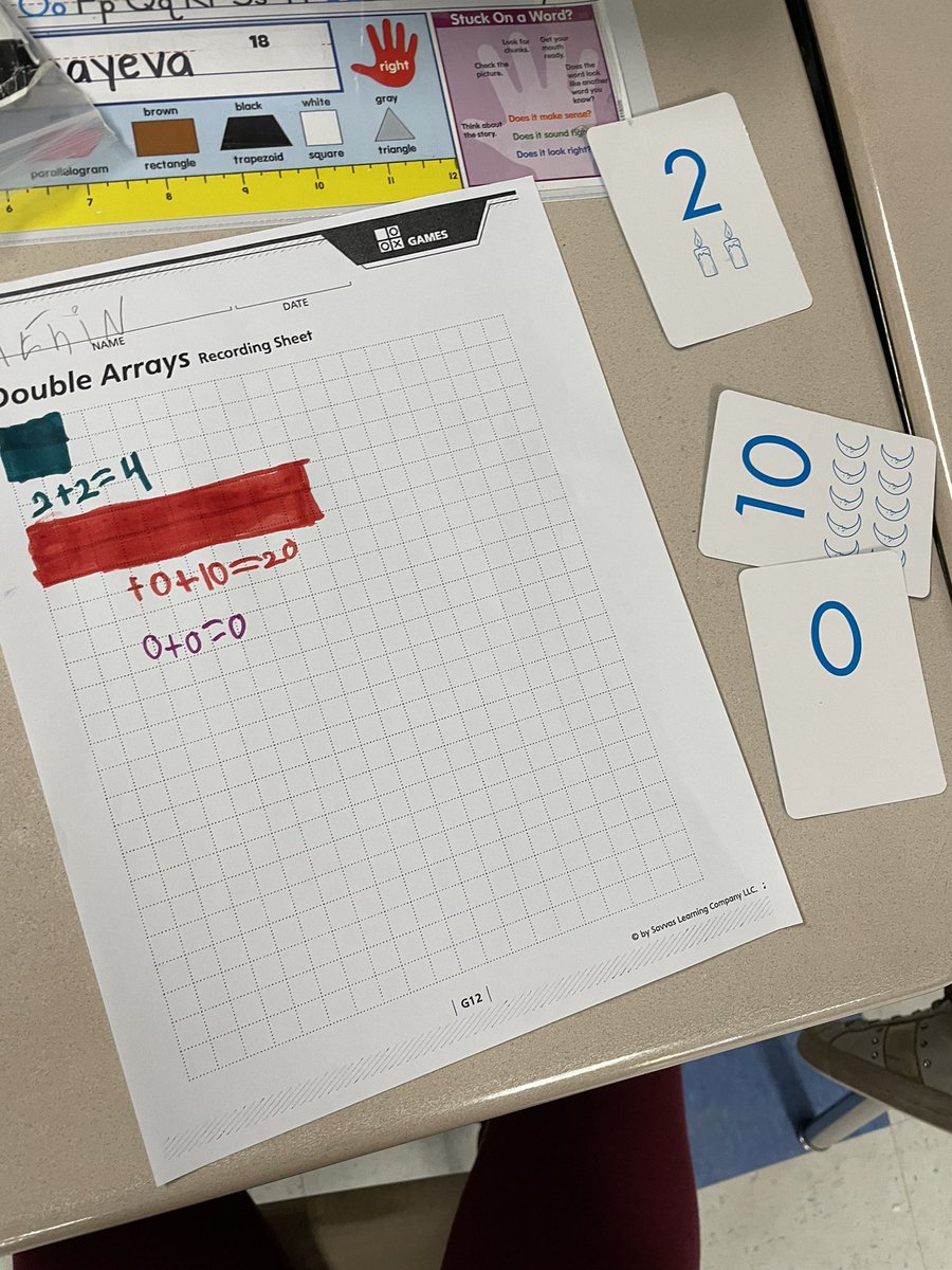 Double arrays in 2nd grade. Students were clever when they chose a 0 card and drew nothing! @Inv3_Math