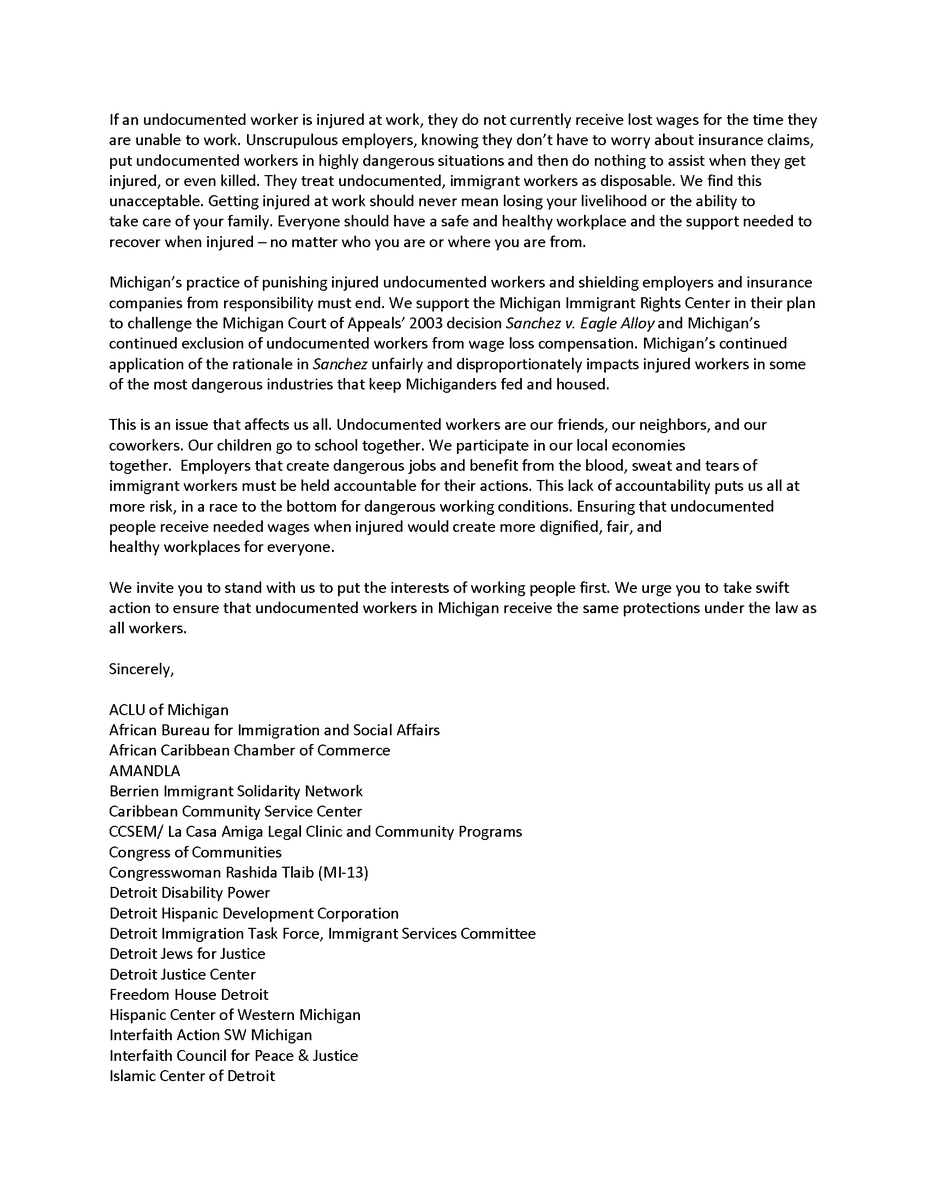 Michimmigrant's tweet photo. .@Public_Justice  and @SugarLawJustice filed a lawsuit against @GovWhitmer on MIRC's behalf to seek justice for injured workers in Michigan.

✍️ We're not alone. Check out the letter signed by 43 organizations demanding action: https://t.co/7bOQyN1SC4