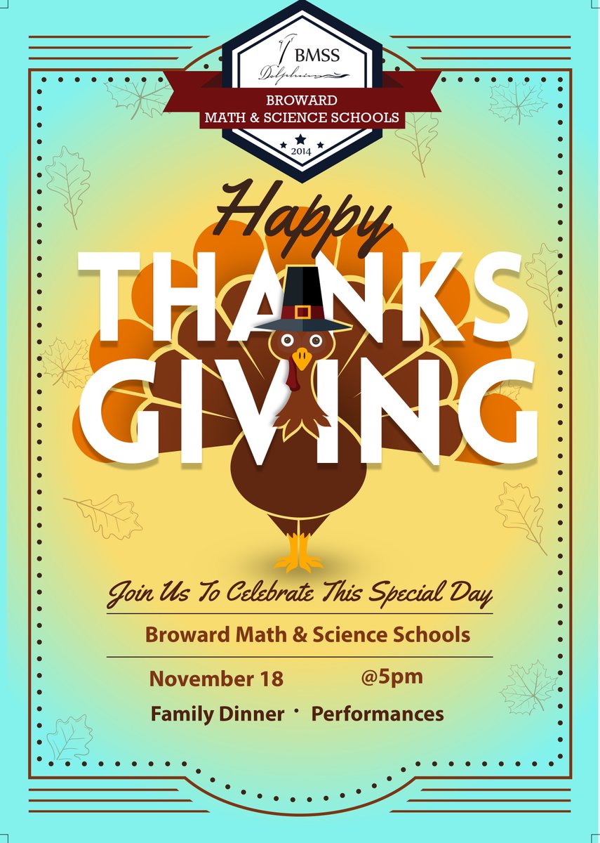 BrowardMathSci's tweet photo. BMSS Families, we hope to see you all at our Thanksgiving Family Night. We are so very thankful for each and every one of you and are excited to show our gratitude! ❤️ https://t.co/ga1Xfbz3hN