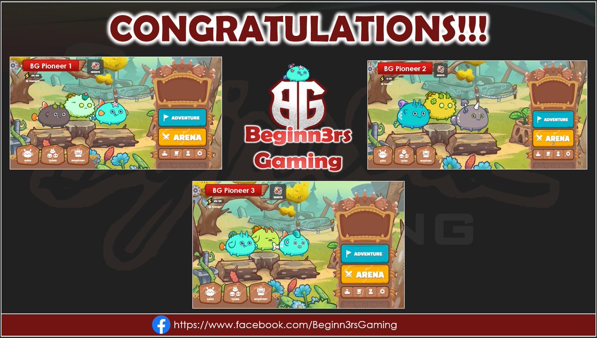 Beginn3rsGaming's tweet photo. CONGRATULATIONS!!! 🥳🥳🥳
We are very proud to announce that 3 of our pioneer scholars have managed to acquire their VERY OWN AXIE TEAM!! ❤❤
#ThanksAxie #AxieInfinity #SanaoL #Congrats #KeepItUpGuys @Jihoz_Axie
FB:https://t.co/EOrkNkOb5X https://t.co/jwbTIUCba2