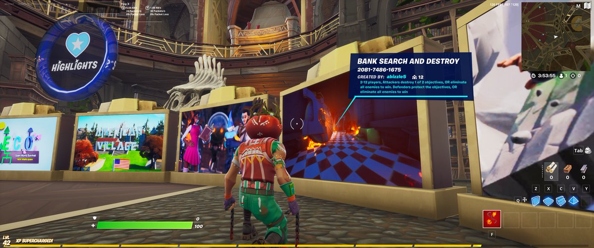 abizzle5_'s tweet photo. My Bank Search &amp;Destroy is now FEATURED in the #FortniteCreative welcome hub! Check it out under the Highlights section!
Or use the island code: 2081-7486-1675 
#ThankYouEpicGames #fortnite 
@FNCreate @MajorasMidna @Shasta19881 https://t.co/X40lkNwUav