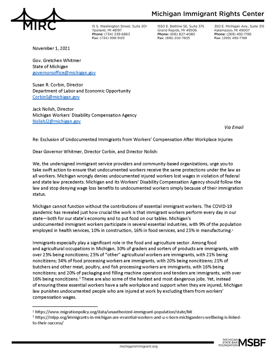 Michimmigrant's tweet photo. .@Public_Justice  and @SugarLawJustice filed a lawsuit against @GovWhitmer on MIRC's behalf to seek justice for injured workers in Michigan.

✍️ We're not alone. Check out the letter signed by 43 organizations demanding action: https://t.co/7bOQyN1SC4