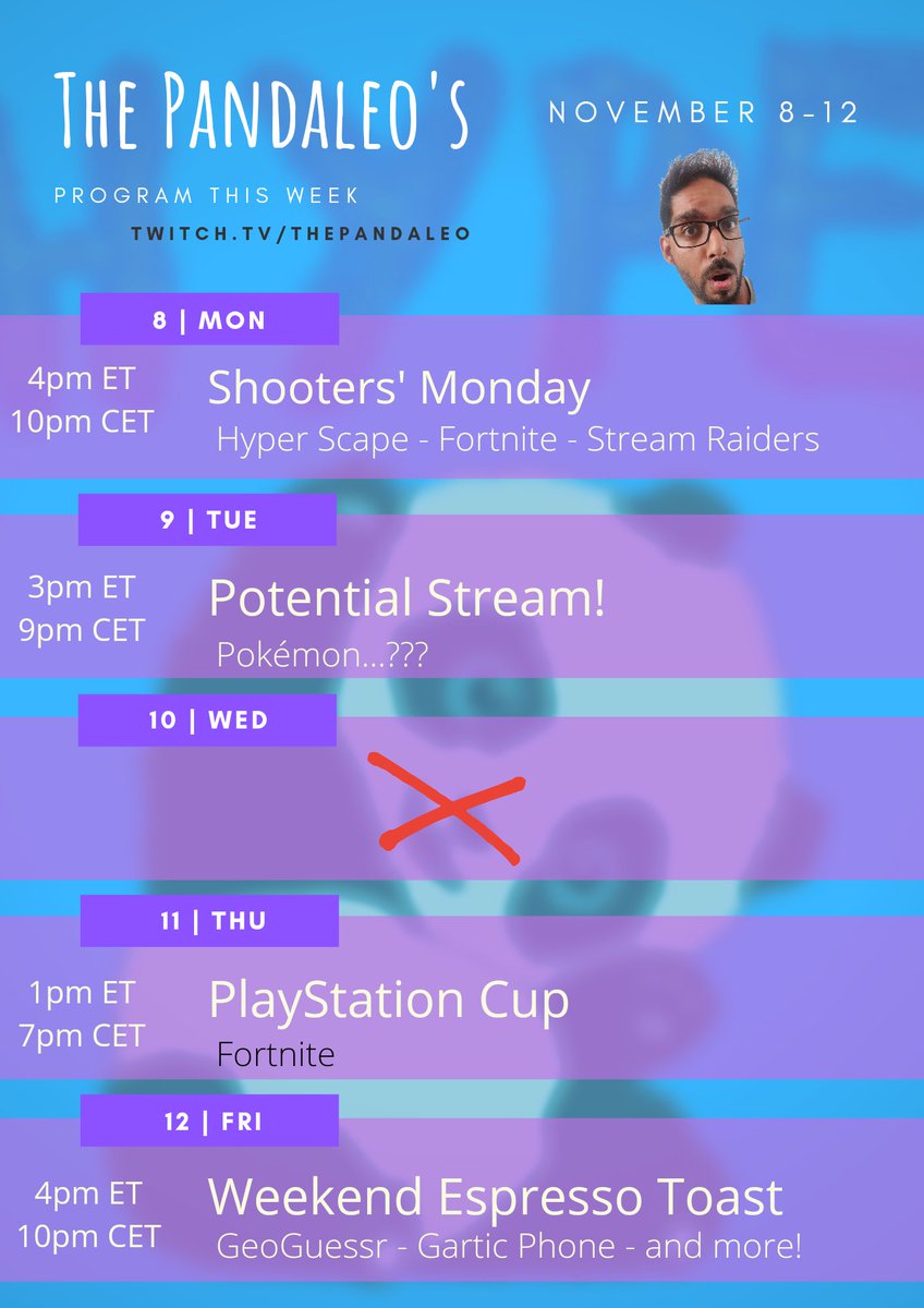 ThePandaleo's tweet photo. Streaming program for the current week!!

#ThePandaleo #TwitchStreaming 
#weekplanning #streamers #twitchstreamer 
#twitch #smallstreamer #smallstreamersconnect https://t.co/axDNkEJEKe