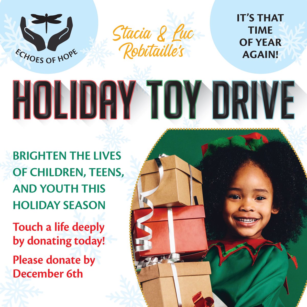 ❄️ It’s that jolly time of year again…which means it’s time for our Annual Holiday Gift Drive! Bring joy to children this holiday season by gifting toys, toiletries &amp; necessities! You can change a life by donating via our Amazon Wish List below! 🎁
amazon.com/hz/wishlist/ls…