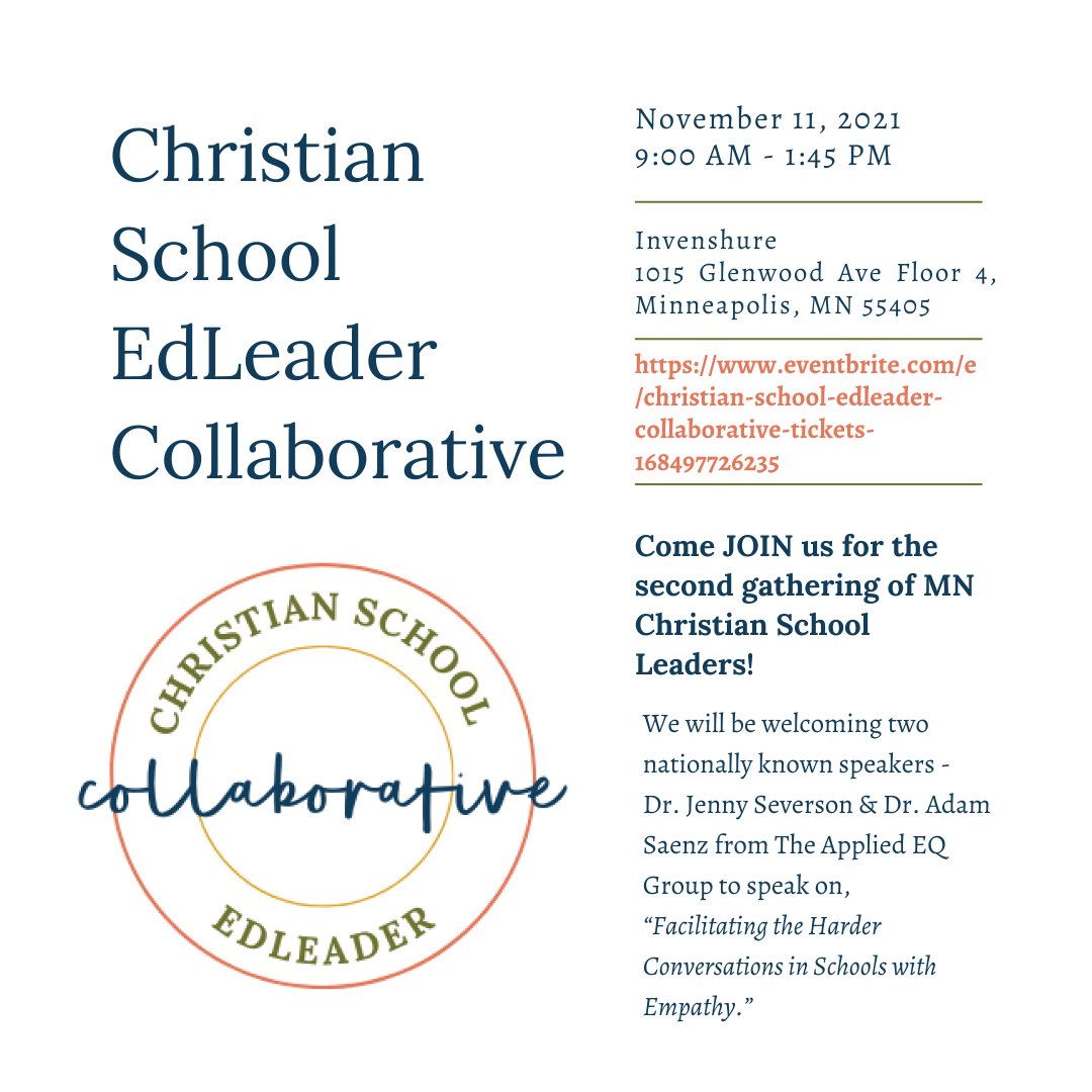 The 2nd Christian School EdLeader Collaborative will be held this Thursday, November 11th from 9:00 - 1:45. I'll be presenting with <a href="/severson_j/">Dr. Jenny Severson</a>  We hope you can join us! rb.gy/omci01