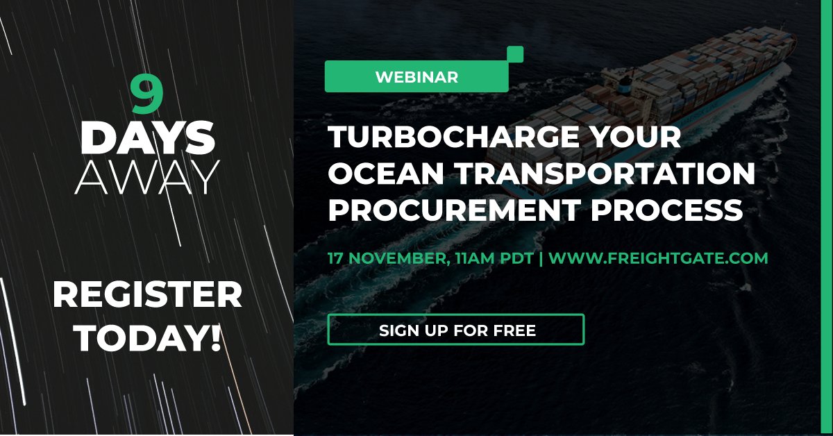 Think outside the box this year for your procurement strategy! Register to Freightgate's upcoming webinar on how to Turbo Charge your ocean procurement process on November 17th. Hope to see you there! 🚢

freightgate.net/turbocharge-yo…