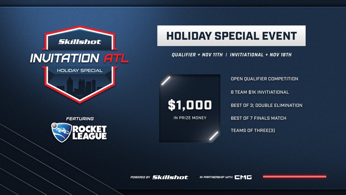 SkillshotMedia's tweet photo. We've got something marvelous this month - the ATLOpen Holiday Special Event!π€©
8 teams will compete for the π°$1,000 prize pool on November 18th!
Sign up at https://t.co/OYI2yoc4Ar for the #ATLOpen Holiday Special Qualifier on November 11th to play for one of our last 2 seats! https://t.co/2shk9NTNcU