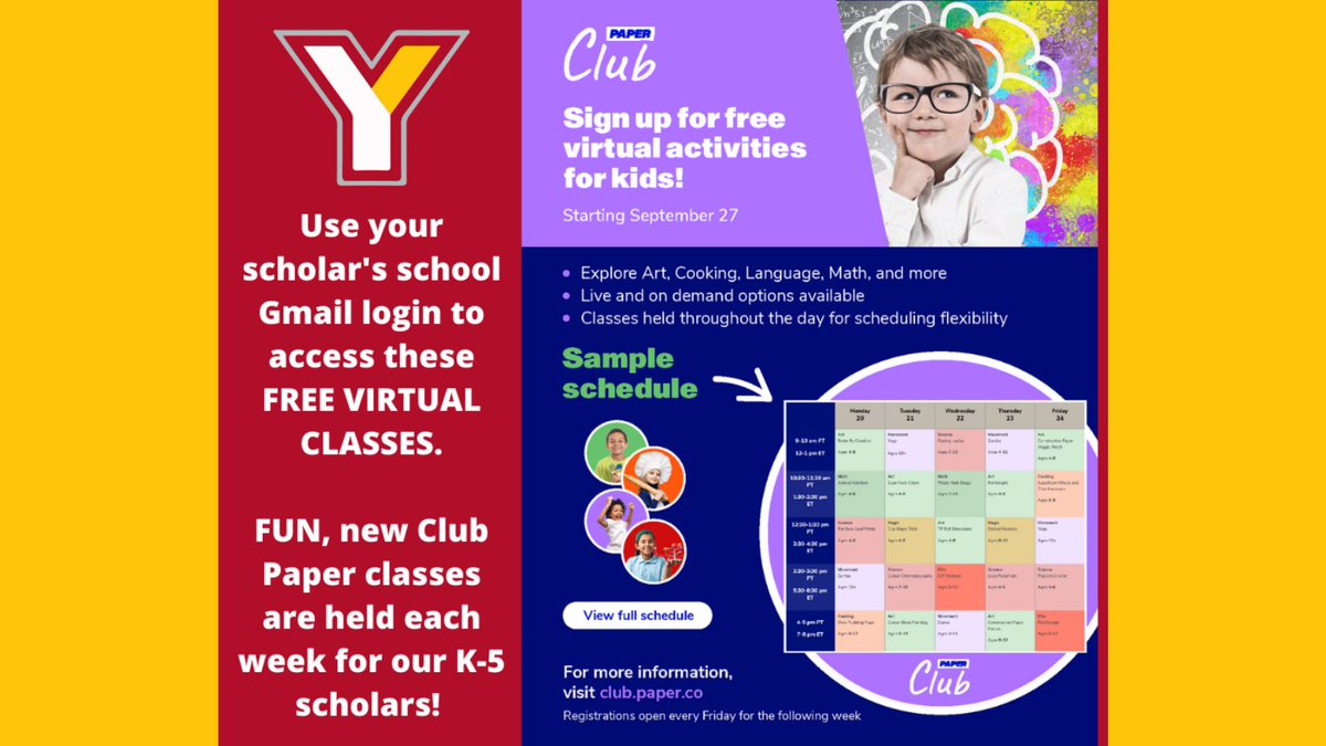 YtownSchools's tweet image. YCSD K - 5th-Grade scholars have access to free virtual learning activities through Club Paper.  Follow this link to register for this great FREE program club.paper.co. If you have any questions, please email them to club@paper.co. #YCSDFamily #FreeVirtualLearning #Fun