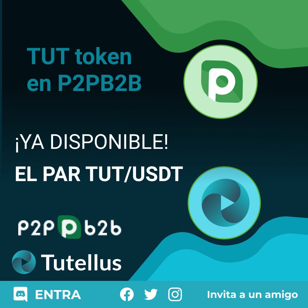 tutellus's tweet photo. ยกEl token TUT ya esta disponible en P2PB2B! ๐
Ya puedes comprar TUT de la manera mรกs simple, tradeando el para TUT/USDT. Con USDT podrรกs comprar el token. Bienvenido TUT a @p2pb2b #TUTtoken
https://t.co/l7szlLm2h8 https://t.co/t5ip4VzNOE