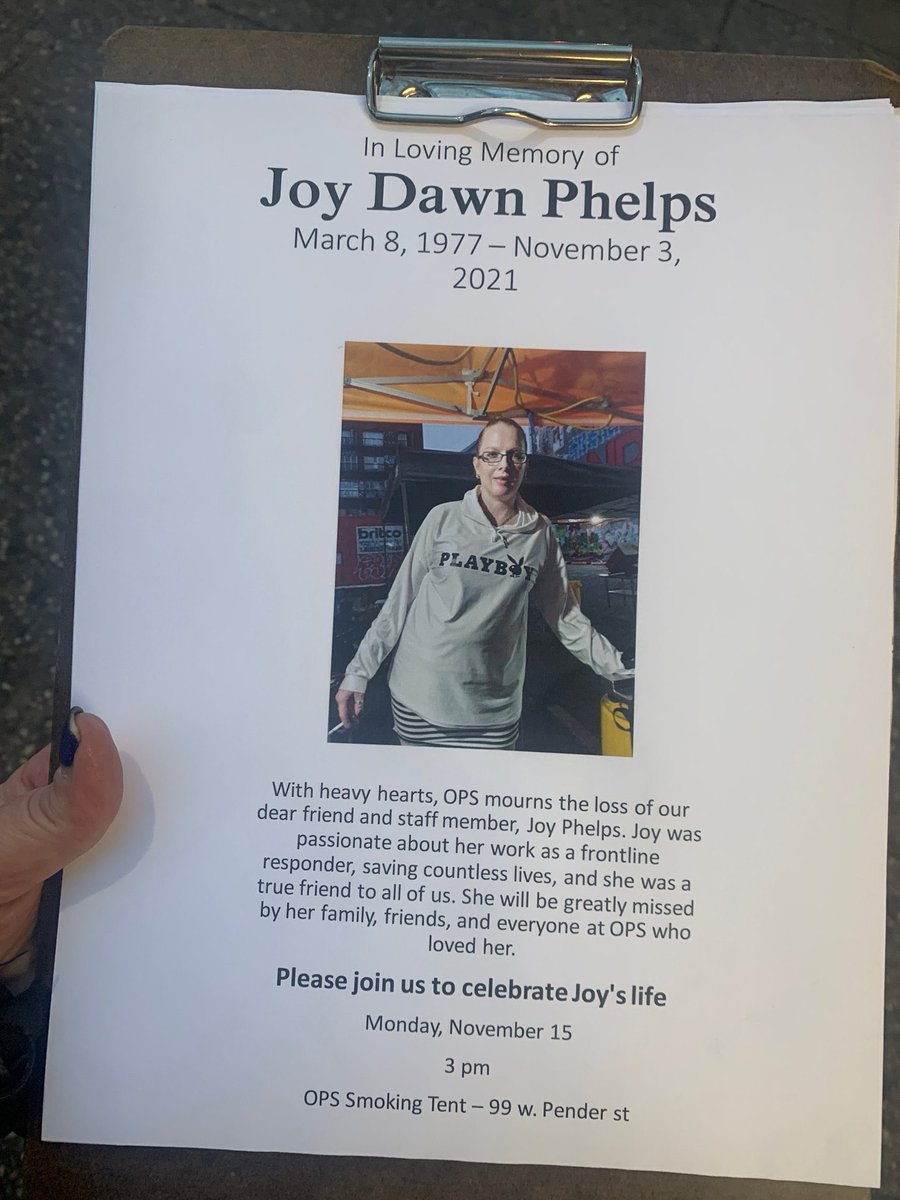 sarahblyth's tweet photo. My very good friend and a person who volunteered at ops from the beginning just died. She is not a statistic. She was an advocate for safe supply and she didn’t have to die. I’m heartbroken for her and so many others. @s_malcolmson @melaniejmark https://t.co/RKrhNc4TMc