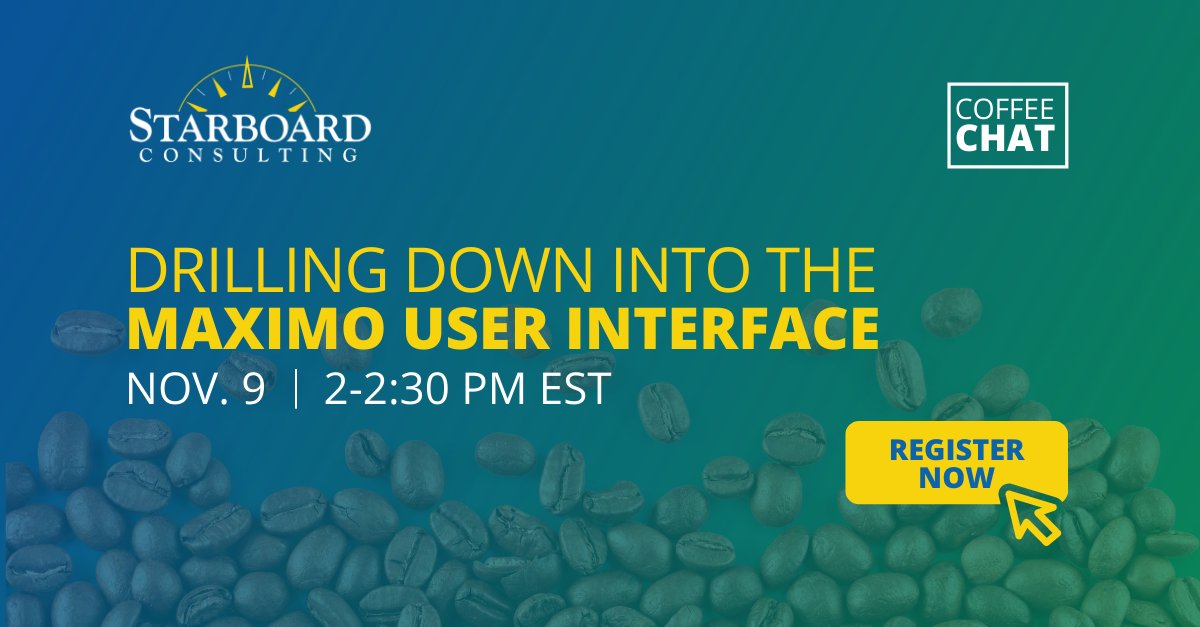 MaximoExperts's tweet image. Last chance! Register for today’s Coffee Chat, today at 2 PM EST. Our VP of Tech @StarboardAmy  and #IBM’s Senior U/I Designer Jordan Smith will deep dive into well-tested, industry-leading standards to help you master the new User Interface with #Maximo8. starboard-consulting.com/maximo-softwar…