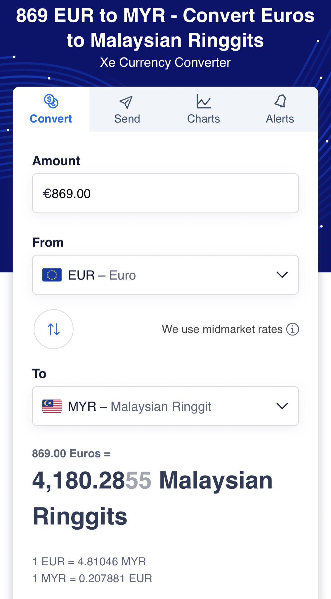 Euro to myr 1 EUR/MYR Currency