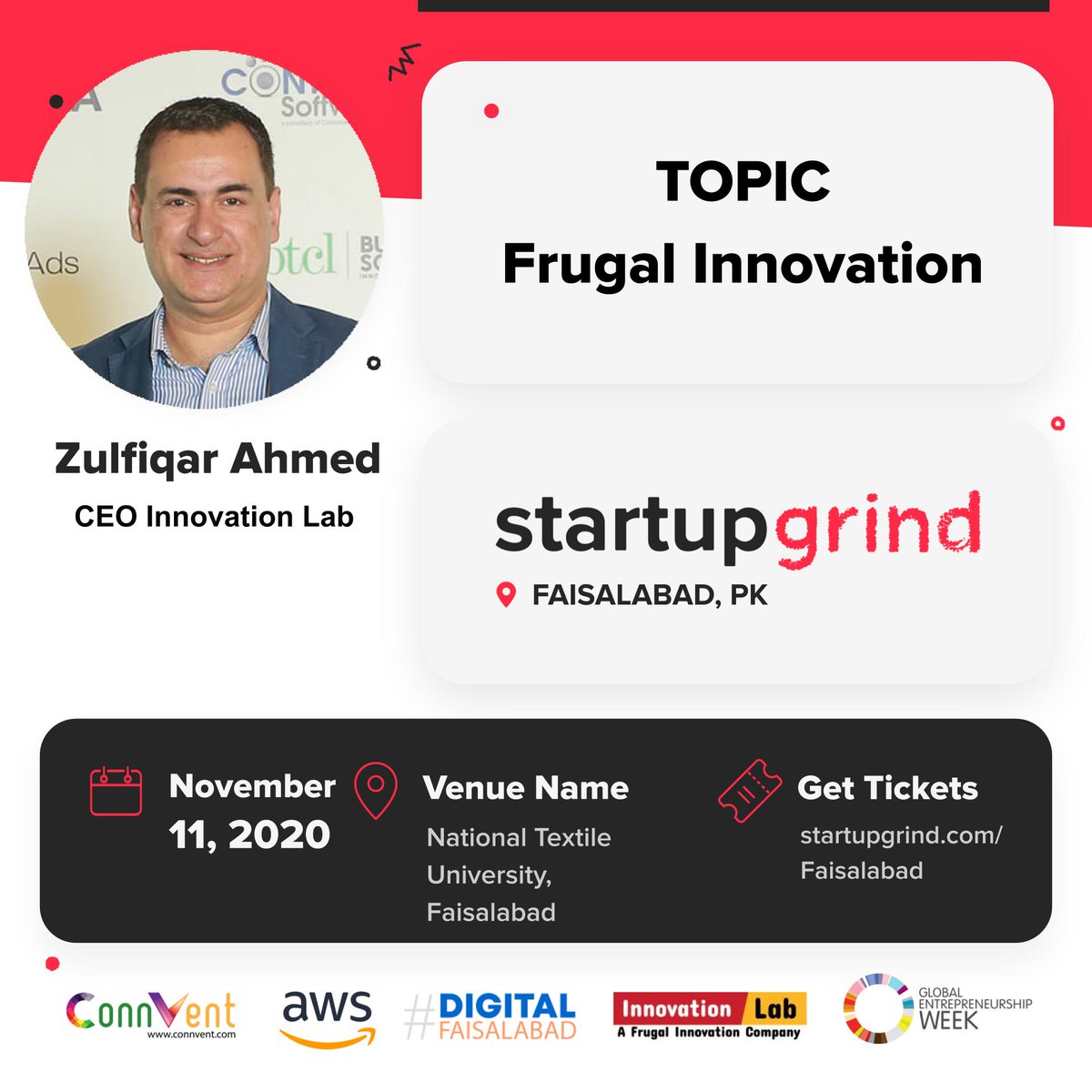 DigitalFsd's tweet photo. @StartupGrind #Faisalabad presents "Frugal Innovation : Workshop" in collaboration with @NTU_Official and in partnership with @DigitalFsd #InnovationLab #AWS #GEN during Global Entrepreneurship Week 2021 

Register Here: https://t.co/YxZf3logHT

#GEW2021 #StartupGrind #SGFsd https://t.co/lKIpkDM1jq