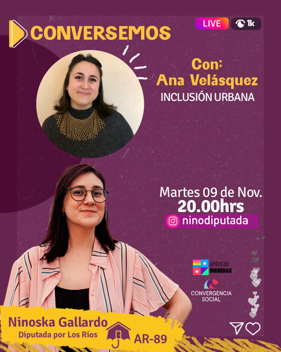 NinoGallardo3's tweet photo. Hoy 20:00 hrs. estaré en un Live con @la_anavelasquez gran dirigenta social  activadora de inclusión urbana Coordinadora de #Entre4y20 #couting #citiesforpeople 🌎 

#ninodiputada☂️ AR 89
#BoricPresidente 🌳
#MatiCore 🏞️ AR 222
#LosRios #Valdiviacl
#regiondelosrios #Urbanismo https://t.co/xnV3I69eB8