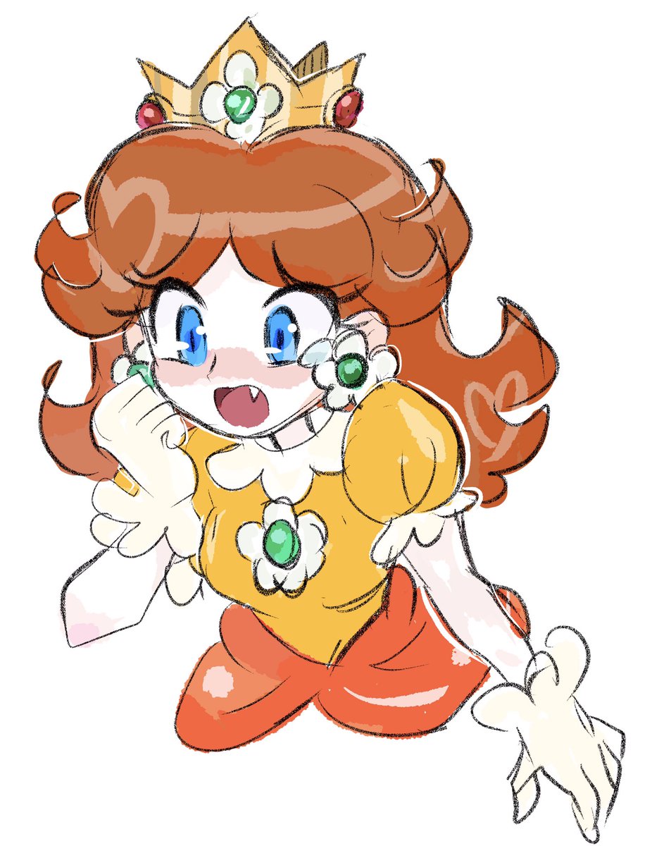 princess daisy 1girl brown hair blue eyes gloves solo crown earrings  illustration images