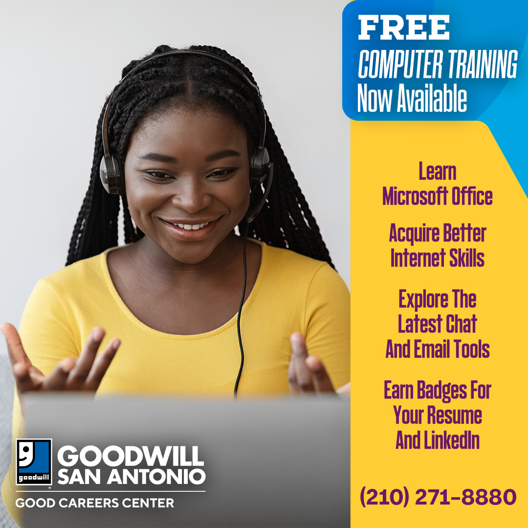 goodwillsa's tweet photo. Become more competitive in the job market!

Goodwill San Antonio offers FREE computer training through our Good Careers Center. Set yourself apart from job seekers by earning digital badges for your resume &amp; LinkedIn profile.

Learn more: https://t.co/faAF51xfdX https://t.co/IxUcaC4Qbz