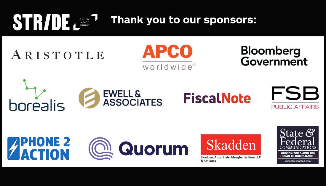 PACouncil's tweet photo. Thanks to our fantastic STR𝘐DE sponsors for helping to make it a great event! We appreciate all you do! @AristotleNews @apcoworldwide @BGOV @BorealisCSR @EwellandAssoc @FiscalNote @FSB_PA @Phone2Action @QuorumAnalytics @SkaddenArps @StateandFederal https://t.co/J8D77uwLmi