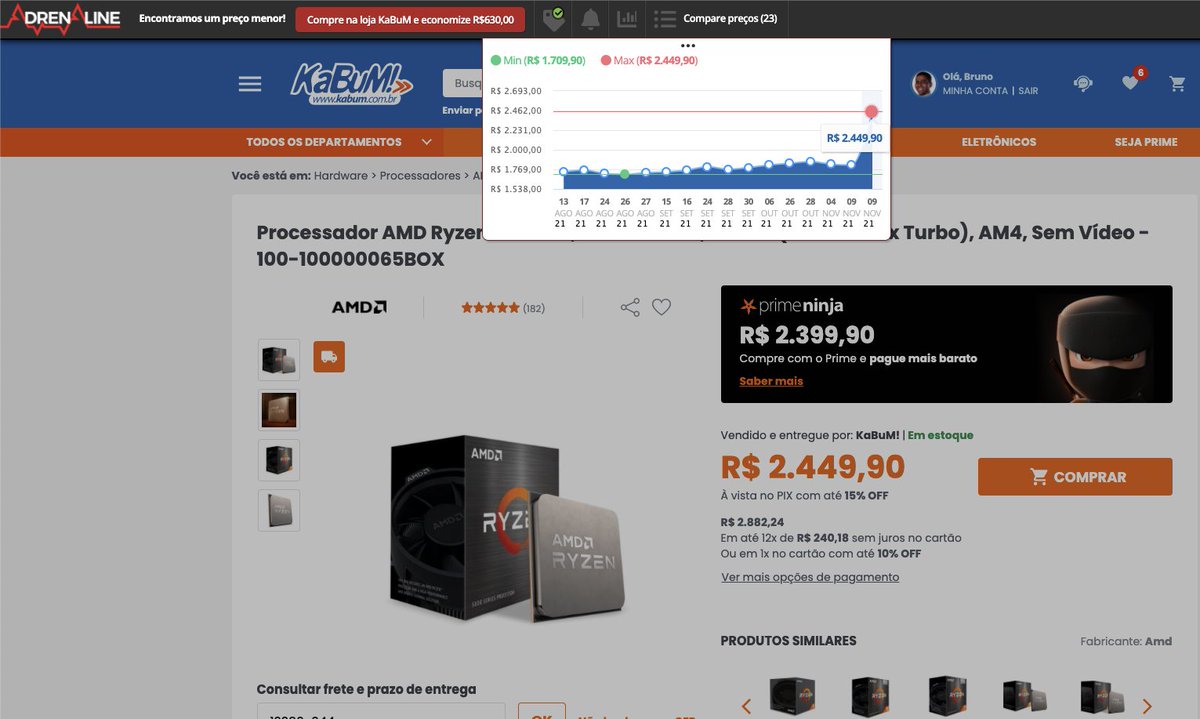 vyolla's tweet photo. Alo @kabumcombr #blackfraude tava 1800 coloquei no carrinho foi pra 2449 https://t.co/B2znTVJbSd