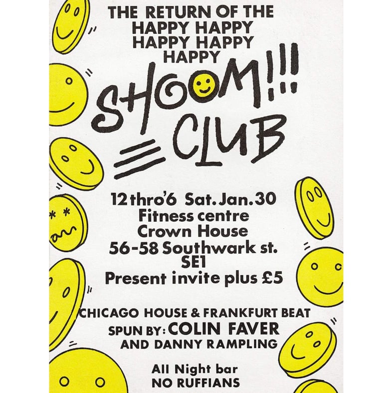#TuesdayFeeling / <a href="/TheFaceMagazine/">THE FACE</a> have compiled The 10 best old school rave flyers you’ve never seen🙃Making their list is our personal favourite (pictured) for Shoom Club, Jan/1988 @ Fitness Centre, London 

Full article: theface.com/culture/old-sc…