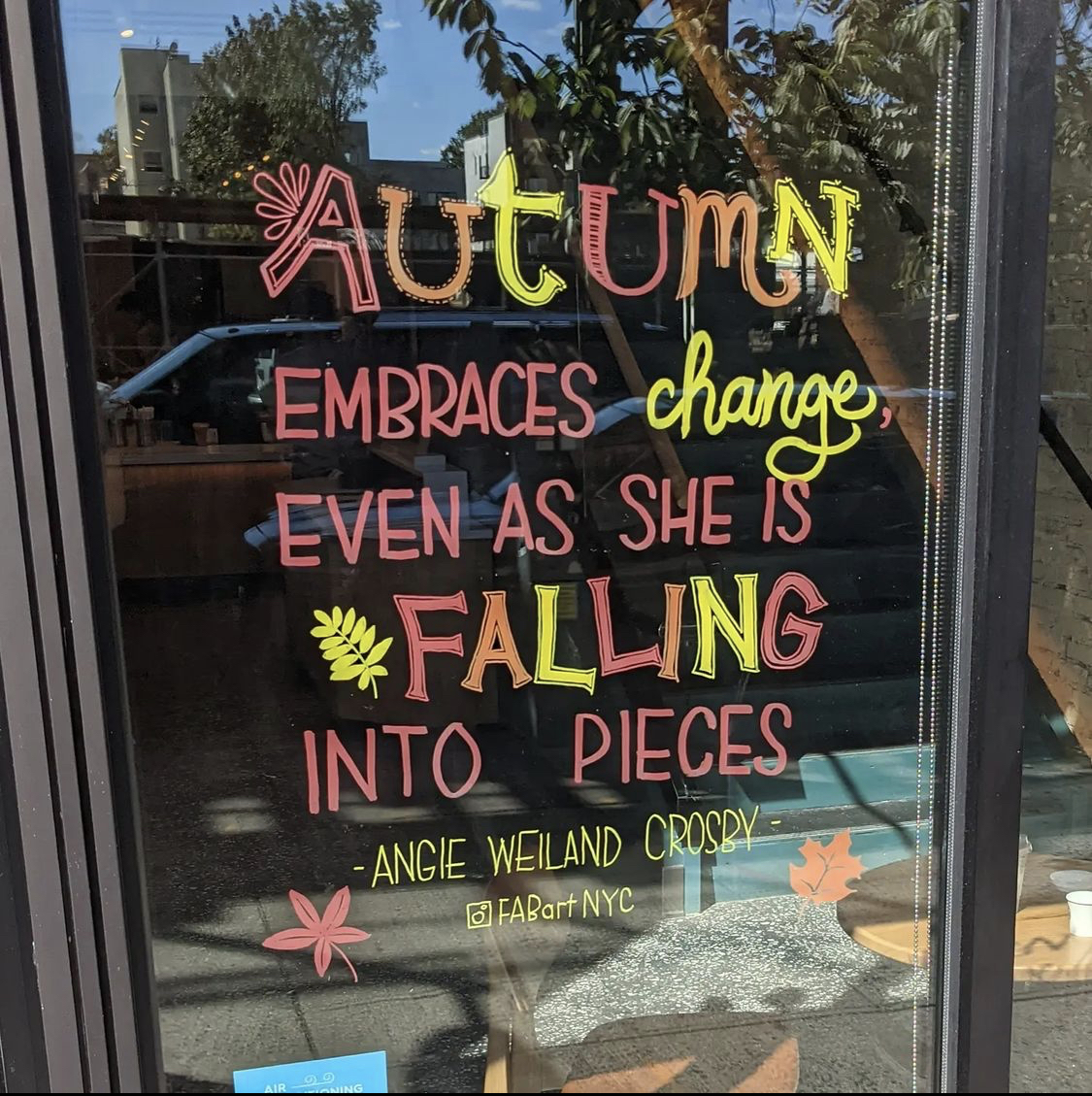 PoscaUSA's tweet image. Check out this beautiful quote by @angieweilandcrosby and the POSCA art by @fabartnyc. 

#artistshare #artistoftheday #artistfound #shareart #shareartwork #arttherapy  #fallart #fallseason #autumnalart #posca #poscapens #poscasurface #surface #surfacedesign #windowart #goodquote