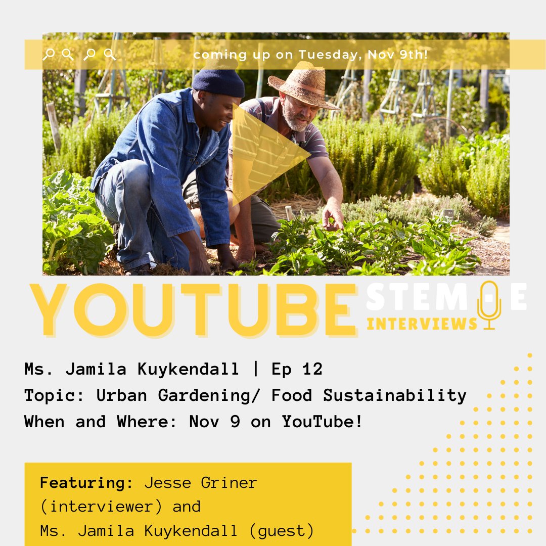 steme_ycdp's tweet photo. ✨Coming up today with an interview with Ms. Jamila Kuykendal ✨Please check it out on our YouTube channel 🤩
https://t.co/IXAXUOJm5z
follow us for upcoming events ☺️
#steme #stemeycdp #youtube #interview #urban #gardening #food #science #technology #engineer #math https://t.co/Qu7U2FUeGi