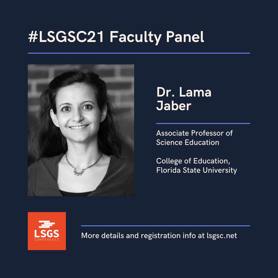 lsgs_conference's tweet photo. Our third faculty panelist is Dr. @lamazjaber! Be sure to attend the panel at #LSGSC21 on Sunday, Nov 14 
 
#LSGSC #LSGSC2021 #LSGS #learningsciences #gradschool #gradstudents https://t.co/UlQBw5Zp3N