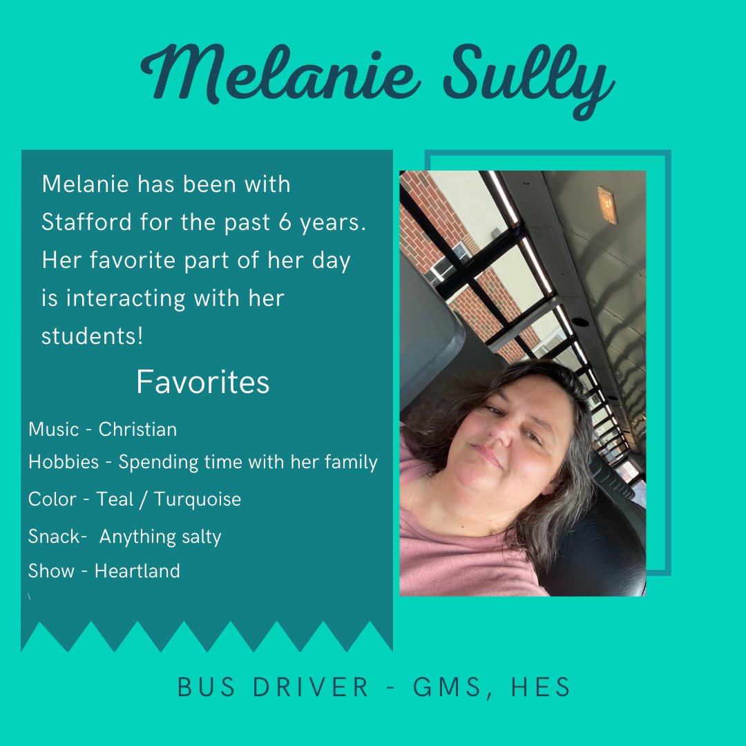 SCPS_HR's tweet photo. Say hello to Ms. Melanie Sully!  #SCPSStrong #SCPSHR #MakeStaffordPartOfYourStory #schoolbus #busdriver #transportation https://t.co/qLw617TeCW