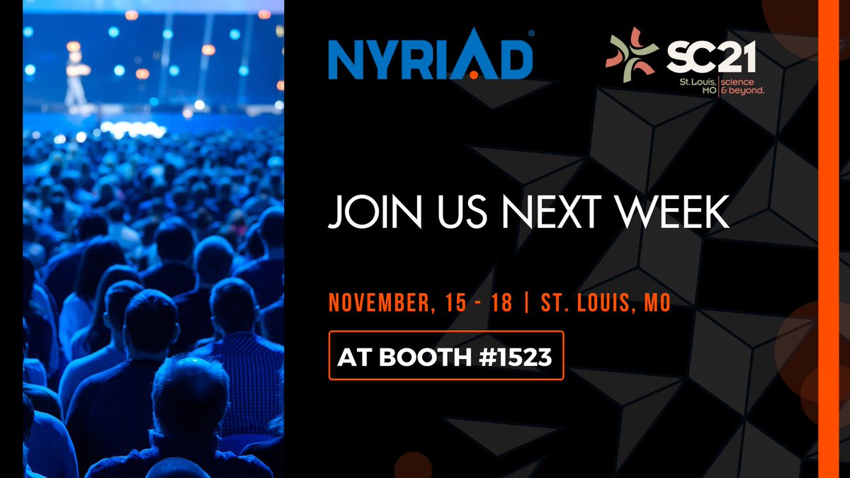 nyriad's tweet photo. Just one week until #SC21. We’re ready to show the world how Nyriad has redefined data storage with our storage converged processor architecture. Find us at booth 1523 from November 15-18! 
#HPC #Supercomputing https://t.co/uQFhdJbUpf