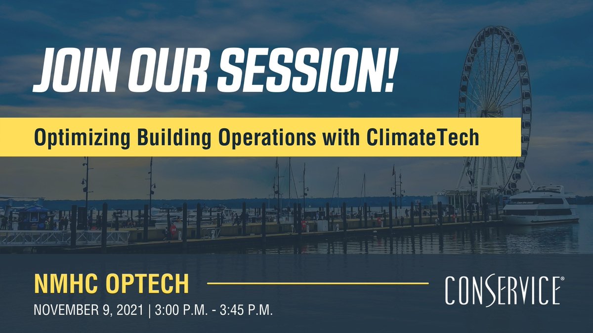 Conservice's tweet photo. If you are looking for ways to leverage the newest technologies to increase your sustainability efforts and save money, you won't want to miss this session! #NMHC #Optech21 #propertymanagement #multifamily https://t.co/joXwtsi3gJ