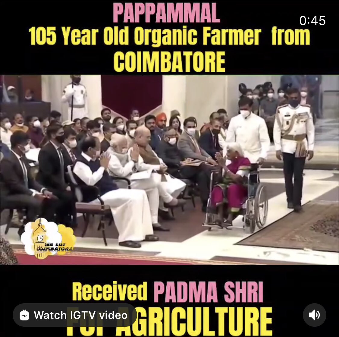 ishaarorafly's tweet photo. Proud moment! For #Coimbatore : Shanti Gears Canteen &amp; Social Service- Late P Subramanian +  Pappammal (105 year old organic farmer) received Padma Shri from Hon’ble @rashtrapatibhvn @airnewsalerts @airnews_Chennai @fobcbe @pibchennai https://t.co/z3exlEIFRX