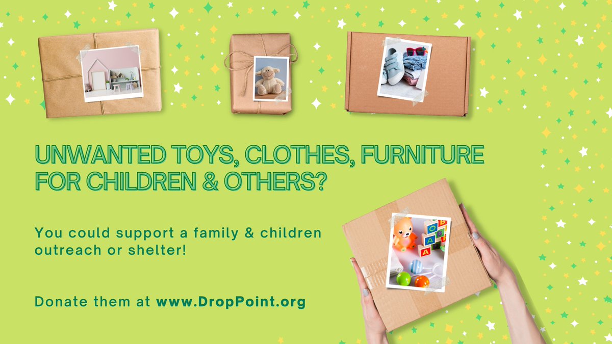 DropPointHQ's tweet image. Do you have unwanted toys, clothes, furniture and other children items you no longer need? We can help you repurpose your items by supporting a family &amp;amp; children outreach or shelter. Find a non-profit to donate to at DropPoint! #children #toys #charity #outreach #family