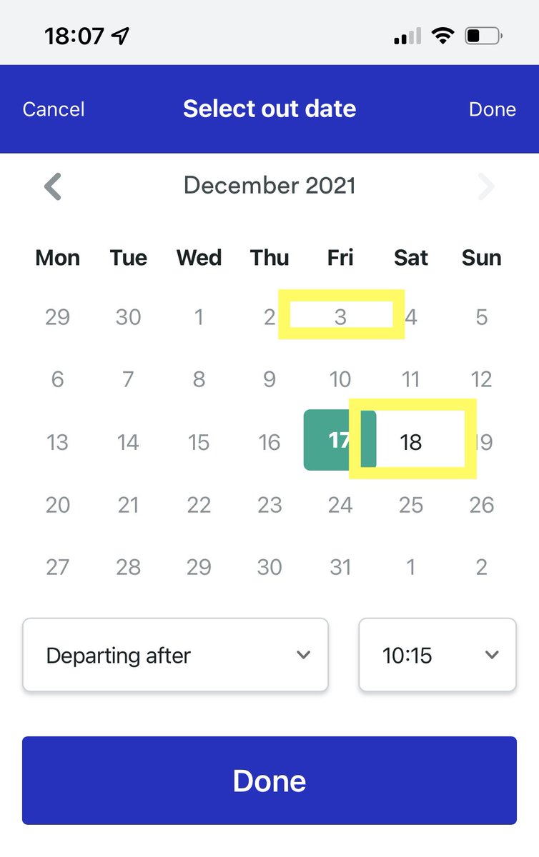 <a href="/thetrainline/">trainline</a> I’ve tried this. 
Can you change the day backwards.  
I mean from the 17th to the 3rd of December. 
One is a different shade.