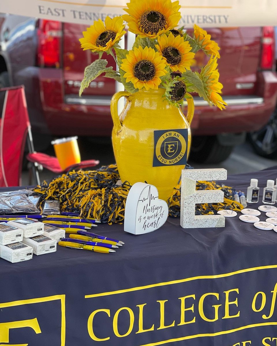 etsucon's tweet photo. Thanks to everyone that came by on Saturday for our Homecoming Tailgate. We loved seeing everyone &amp; enjoyed cheering on the Bucs together! 💙💛 #ETSU #ETSUNursing #GoBucs https://t.co/7gZuHQJRpG