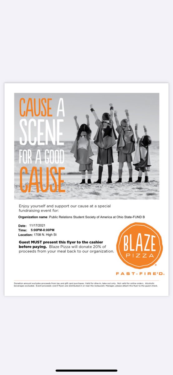 Ohio State PRSSA (@ohiostateprssa) on Twitter photo 🍕FUNDRAISER ALERT🍕
Come support PRSSA next Wednesday (11/17) at <a href="/BlazePizza/">Blaze Pizza</a> from 5-8 p.m.! Make sure you show this flyer at checkout so we can receive 20% of the proceeds! 🤩 🍕FUNDRAISER ALERT🍕
Come support PRSSA next Wednesday (11/17) at <a href="/BlazePizza/">Blaze Pizza</a> from 5-8 p.m.! Make sure you show this flyer at checkout so we can receive 20% of the proceeds! 🤩