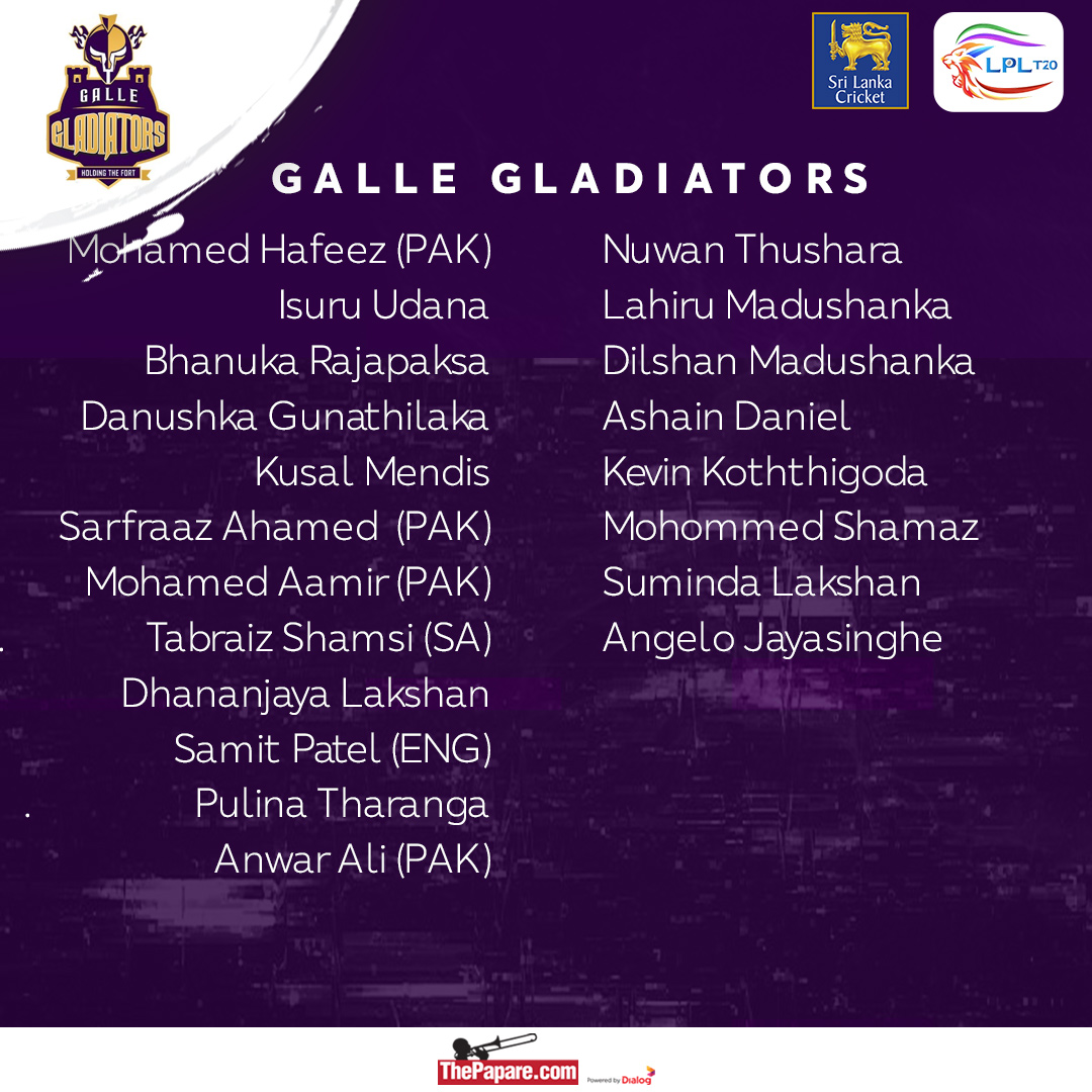 ThePapareSports's tweet photo. Final squad of Galle Gladiators for Lanka Premier League Season 02 #LPL2021

For more cricket news 👉 https://t.co/ZG1U0JCgrY https://t.co/F3cBVbErkx