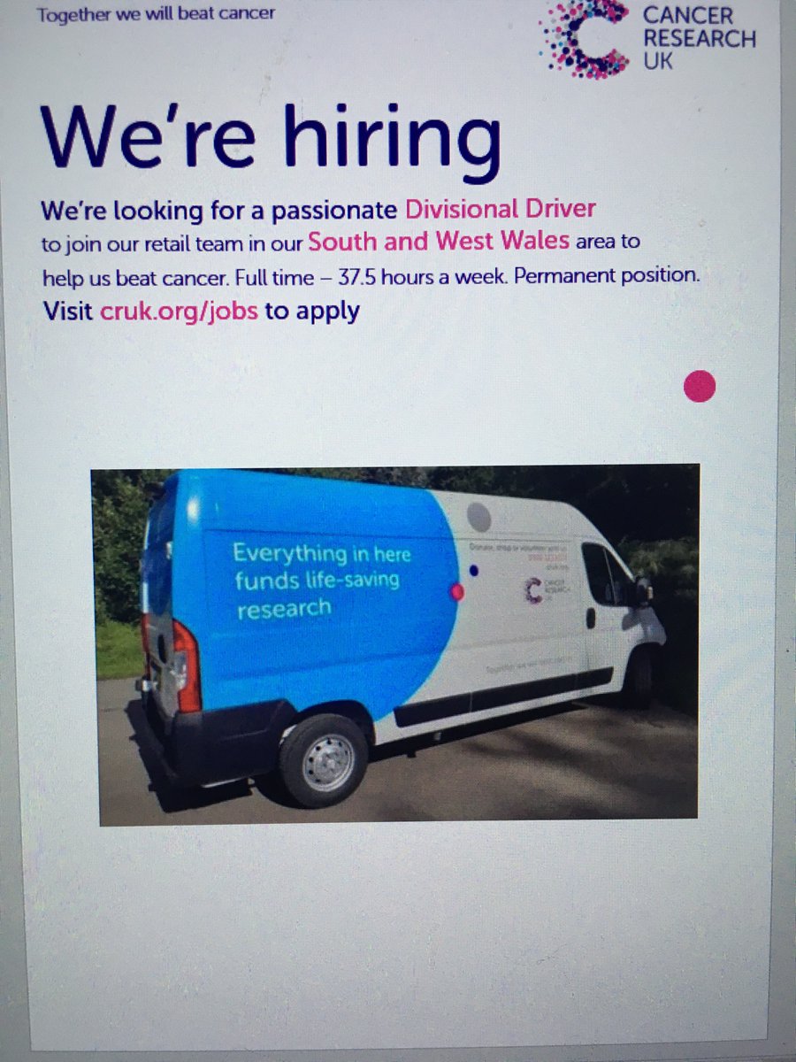 We are looking for a Divisional driver @Mid14cruk  supporting the our shops transporting life-saving stock 🙌💪 have you got what it takes to help beat cancer sooner 💪 apply online  cancerresearchuk.wd3.myworkdayjobs.com/en-US/External…