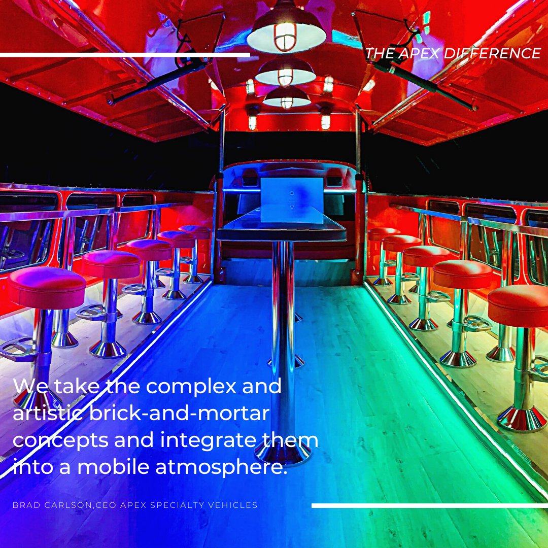 The Apex Difference!

#interiordesign #customdesign #custombuilt #foodtruck #smallbusiness #mobilemarketing #mobilebusiness #branding #mobilebar