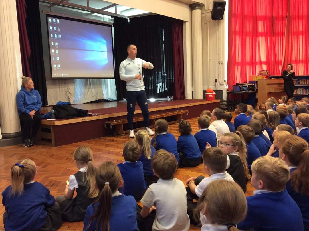 SchoolPentland's tweet photo. Many of the children have been inspired by him - and some are still confident that they can outrun the fastest man, over sixty metres, on the planet! @RKilty1 thank you for being an inspiration. #positivepentland #pentlandfamily #pentlandvalues https://t.co/zJZW0e7jDs