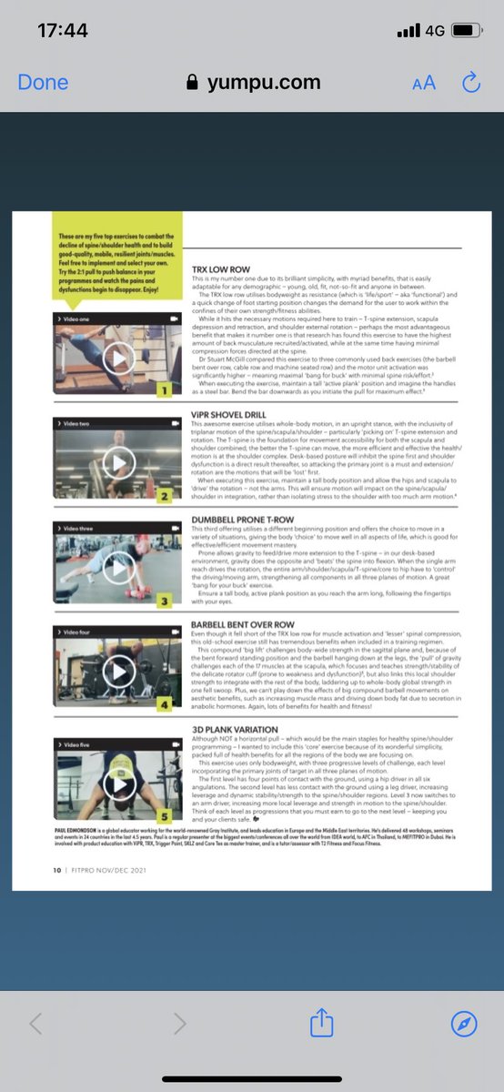 Thanks for the 5th-in-a-row feature <a href="/FitProLtd/">FitPro</a> 
Rethinking the push vs pull balance for healthy spine/shoulders in the new era of digital life!
<a href="/TRXtraining/">TRX®</a> @ViPR_fit and <a href="/GrayInstitute/">Gray Institute</a> feature in the top 5 exercises!