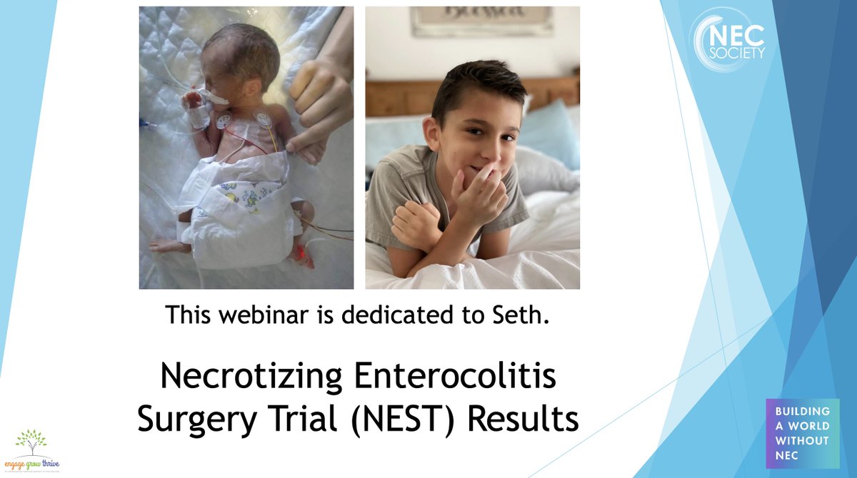 NECsociety's tweet photo. There's still time to register for our NEST webinar on Nov 10 @ 12pmET featuring @martinblakely @NICU_Advocate @ravimpatelmd @YanowitzToby @davidhackam @jenncanvasser! We center NICU families in everything that we do - this webinar is dedicated to Seth 💙💚https://t.co/JbKYEac8Lu https://t.co/3GnAoLPoxA