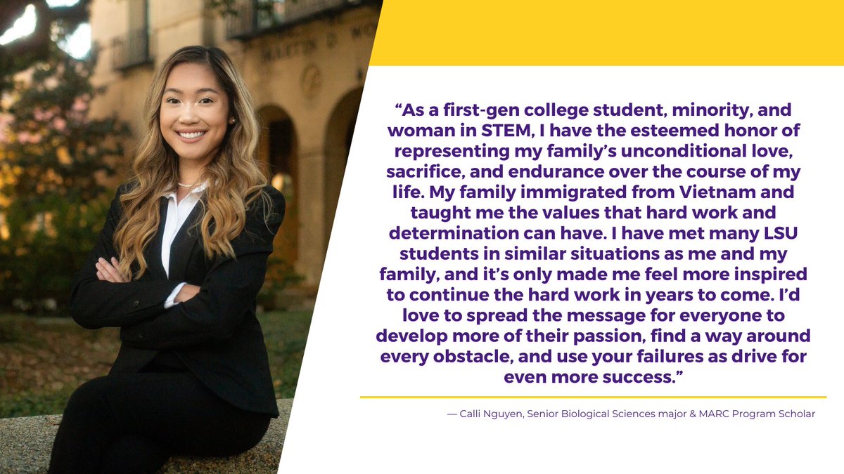 lsuscience's tweet photo. Let's #CelebrateFirstGen @LSU_BioSci senior, Calli Nguyen! 🎉 She is also a MARC Program Scholar and shares her #FirstGen story.
#LSUScienceStudent https://t.co/eUMCovcyPv