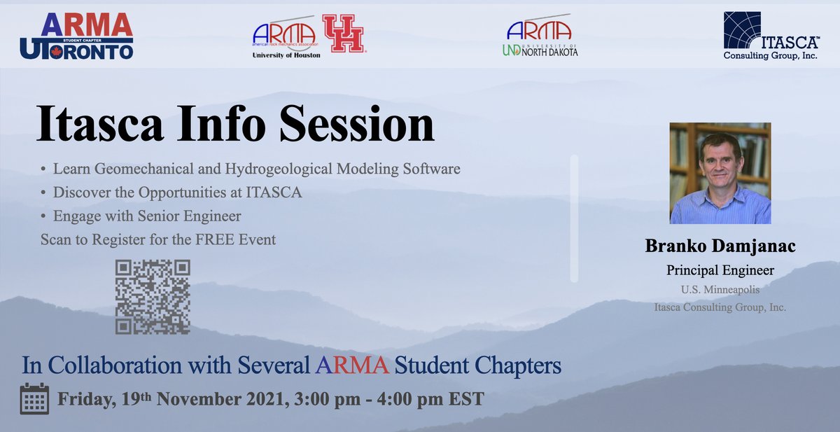 Several ARMA Student Chapters have come together in collaboration with <a href="/itascacg/">Itasca Minneapolis</a> to present this FREE online Itasca Info Session, that will be a great opportunity to learn the modeling software and discover opportunities at ITASCA. See poster for registration details!