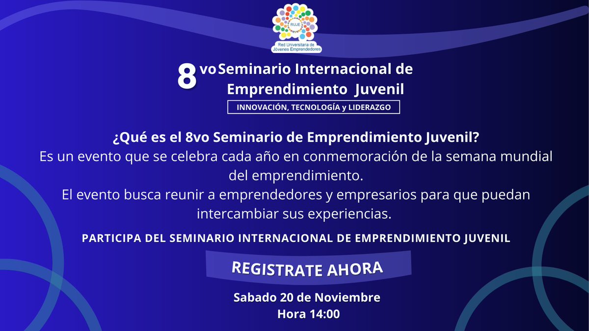 RujeBolivia's tweet photo. Imagínate que algunos #emprendedores y #empresarios deciden reunirse en un lugar para contar sus experiencias a lo largo de su recorrido. Ese lugar es el 8vo Seminario Internacional.🙌🏼

¿Te atreves a participar?
Regístrate aquí 👉🏼https://t.co/TfKAob06og

#RUJEBOLIVIA https://t.co/jRDPM2j23t