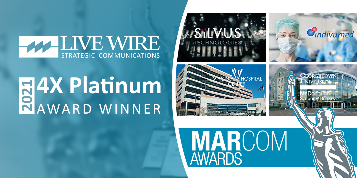 Live Wire has been awarded 4 Platinum MarCom awards for our 2021 campaigns supporting Georgetown's McDonough School of Business, Virginia Hospital Center, Silvus Technologies, and Indivumed Group. 

Find the details on our website: livewiredc.com/work

#WeDontDoAverage